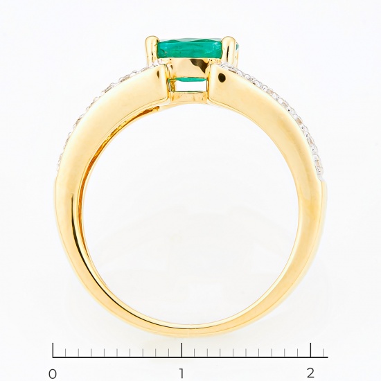 Кольцо из желтого золота 750 пробы c 28 бриллиантами и 1 изумрудом, Л47077068 за 37450