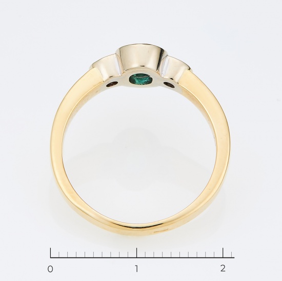 Кольцо из комбинированного золота 750 пробы c 1 изумрудом и 2 бриллиантами, Л04072584 за 34200