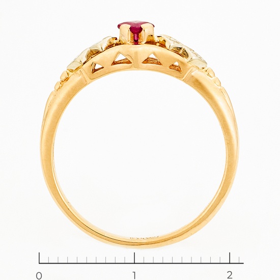 Кольцо из комбинированного золота 585 пробы c 4 бриллиантами и 1 рубином, Л46055373 за 13455