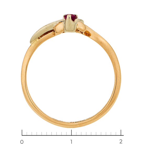Кольцо из комбинированного золота 585 пробы c 3 бриллиантами и 1 рубином, Л47091769 за 8200