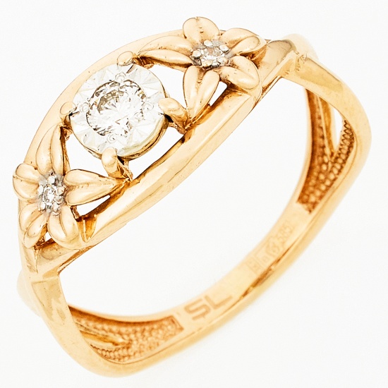 Кольцо из комбинированного золота 585 пробы c 3 бриллиантами, Л06155307 за 11250