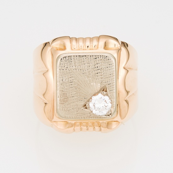 Кольцо печатка из комбинированного золота 583 пробы c 1 бриллиантом, Л28065247 за 73815