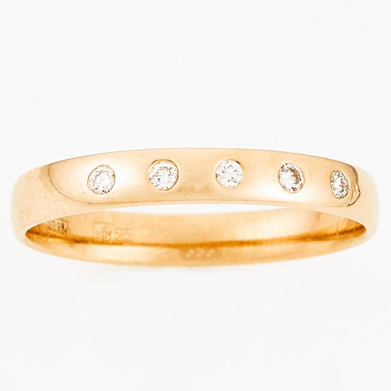 Кольцо обручальное из красного золота 585 пробы c 5 бриллиантами, Л23151604 за 8950