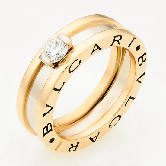 Кольцо из комбинированного золота 585 пробы c 1 бриллиантом и эмалями, Л63016892 за 84500