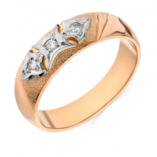 Кольцо обручальное из комбинированного золота 583 пробы c 3 бриллиантами 021998 фото 1