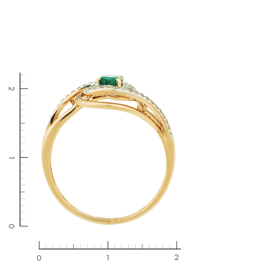 Кольцо из красного золота 585 пробы c 42 бриллиантами и 1 изумрудом, Л52070827 за 18950