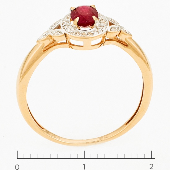Кольцо из комбинированного золота 585 пробы c 1 стекл. рубином и 26 бриллиантами, Л43038078 за 15920