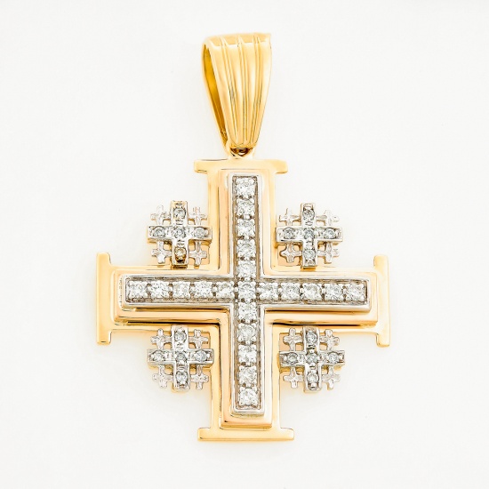 Крестик из комбинированного золота 585 пробы c 41 бриллиантами, Л28077248 за 135000