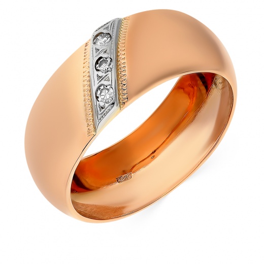 Кольцо обручальное из комбинированного золота 585 пробы c 3 упр. огр. бриллиантами 019000 фото 1