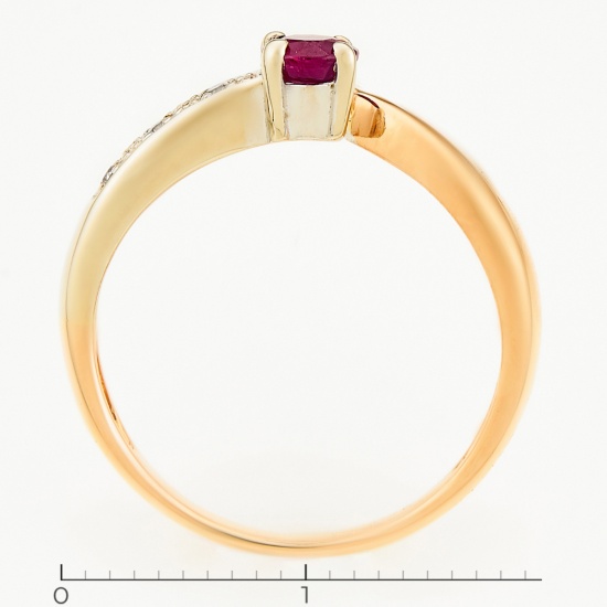 Кольцо из комбинированного золота 585 пробы c 3 бриллиантами и 1 рубином, Л54047156 за 14175