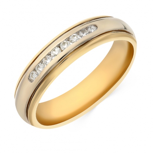 Кольцо обручальное из комбинированного золота 585 пробы c 8 бриллиантами 028495 фото 1