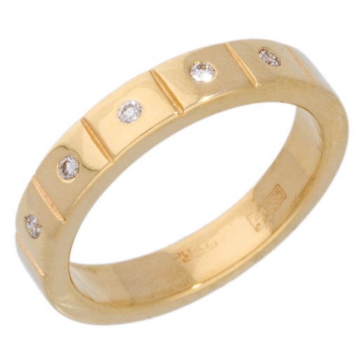Кольцо обручальное из желтого золота 585 пробы c 5 бриллиантами 007154 фото 1