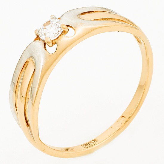 Кольцо из комбинированного золота 585 пробы c 1 фианитом, Л08081509 за 5500