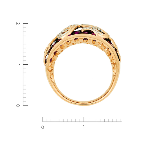 Кольцо из комбинированного золота 585 пробы c 39 рубинами и 21 бриллиантами, Л28089424 за 33075