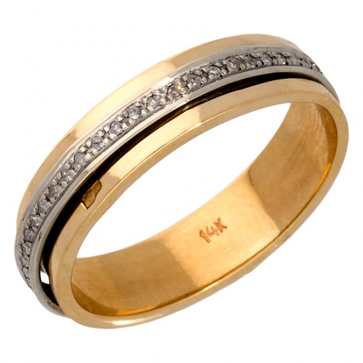 Кольцо обручальное из комбинированного золота 585 пробы c 50 упр. огр. бриллиантами 012058 фото 1