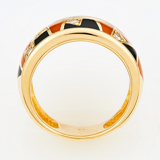 Кольцо из желтого золота 750 пробы c 7 бриллиантами и эмалями, Л23149455 за 91900