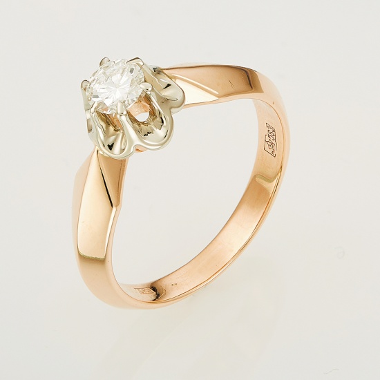 Кольцо из комбинированного золота 583 пробы c 1 бриллиантом, Л43039875 за 56250