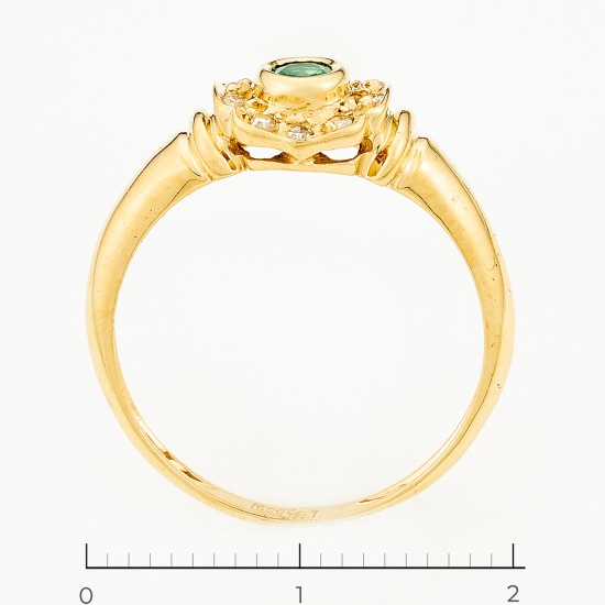 Кольцо из желтого золота 585 пробы c 10 бриллиантами и 1 изумрудом, Л28081249 за 13275