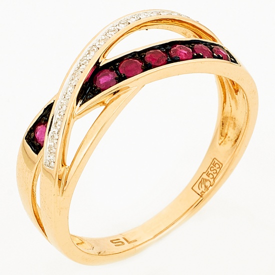 Кольцо из красного золота 585 пробы c 7 рубинами и 19 бриллиантами, Л24138473 за 12950