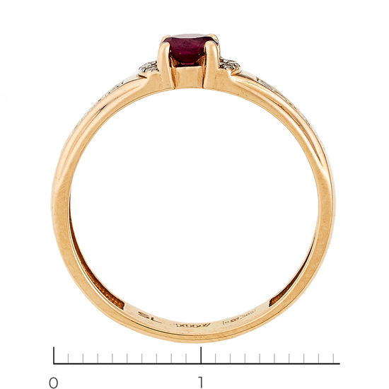 Кольцо из комбинированного золота 585 пробы c 16 бриллиантами и 1 рубином, Л11139376 за 11025