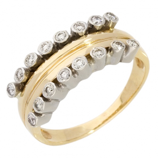 Кольцо из комбинированного золота 585 пробы c 16 бриллиантами 005256 фото 1