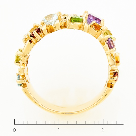 Кольцо из желтого золота 585 пробы c 2 бриллиантами и 2 аметистами и 3 цитринами и 3 топазами и 3 хризолитами и 3 гранатами, Л28081363 за 79000