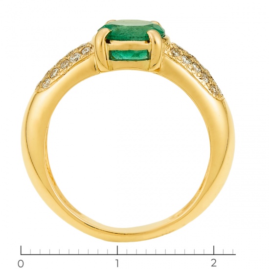 Кольцо из желтого золота 585 пробы c 30 бриллиантами и 1 изумрудом, Л61020664 за 79000
