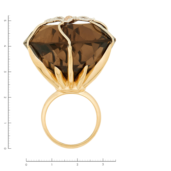 Кольцо из комбинированного золота 585 пробы c 101 бриллиантами и 1 раухтопазом, Л28091011 за 165000
