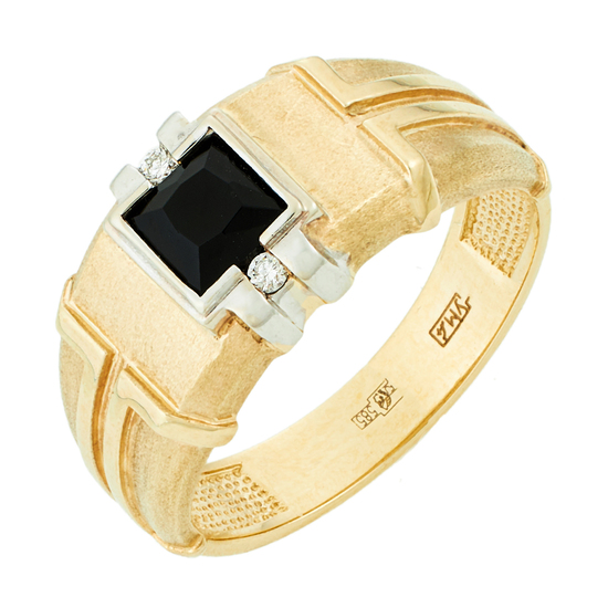 Кольцо из комбинированного золота 585 пробы c 2 бриллиантами и камнями синтетическими, Л47092205 за 33950