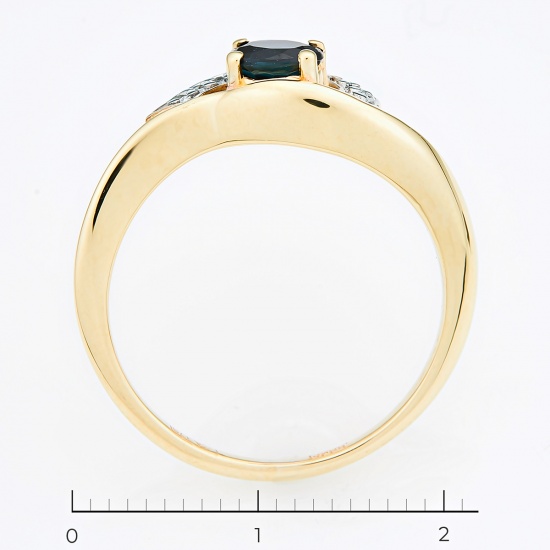 Кольцо из комбинированного золота 375 пробы c 10 бриллиантами и 1 сапфиром, Л33079569 за 12200