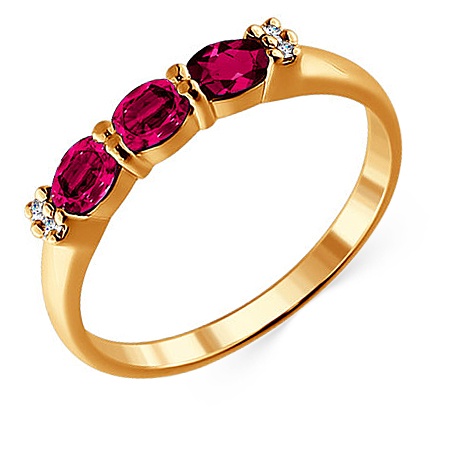 Кольцо из красного золота 585 пробы c 4 бриллиантами и 3 рубинами 020265 фото 1