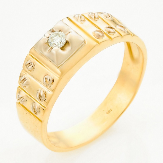 Кольцо печатка из комбинированного золота 750 пробы c 1 бриллиантом, Л28074513 за 59250