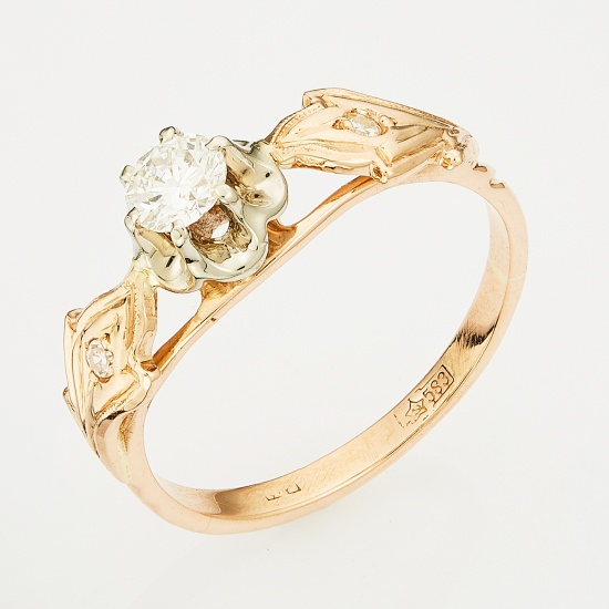 Кольцо из комбинированного золота 583 пробы c 3 бриллиантами, Л35050326 за 53865