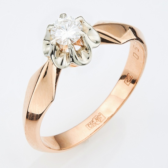 Кольцо из комбинированного золота 583 пробы c 1 бриллиантом, Л45057060 за 57440