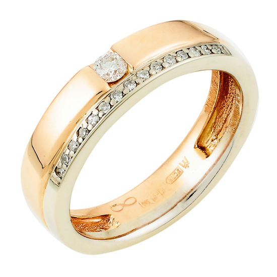 Кольцо из комбинированного золота 585 пробы c 16 бриллиантами, Л23156618 за 27300