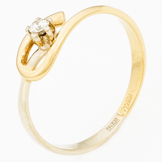 Кольцо из комбинированного золота 585 пробы c 1 бриллиантом, Л28074123 за 8450