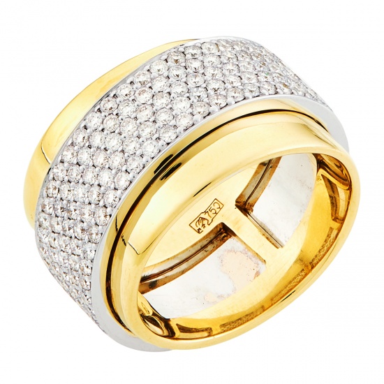 Кольцо из комбинированного золота 750 пробы c 128 бриллиантами, Л19102602 за 230000