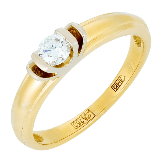 Кольцо из желтого золота 750 пробы c 1 бриллиантом, Л35062578 за 42 300 ₽