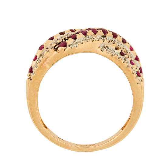 Кольцо из красного золота 585 пробы c 26 рубинами и 48 бриллиантами, Л76008989 за 27900