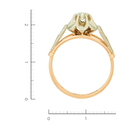 Кольцо из комбинированного золота 583 пробы c 1 бриллиантом, Л28072237 за 29700