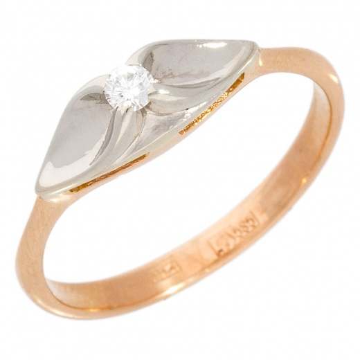 Кольцо из комбинированного золота 585 пробы c 1 бриллиантом 005258 фото 1