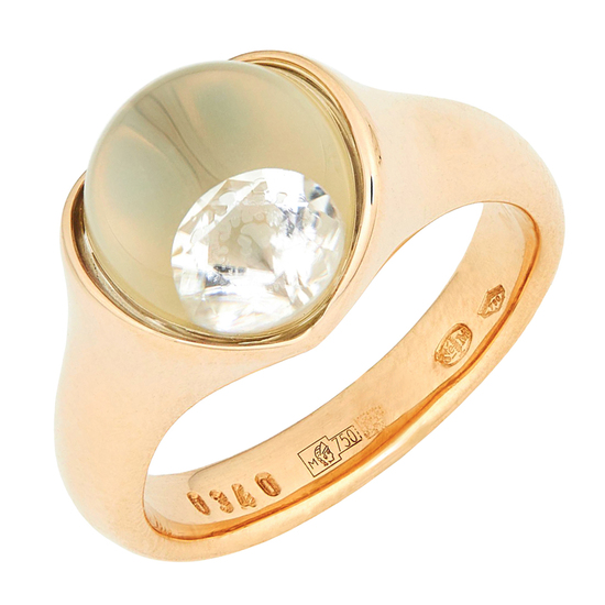 Кольцо из желтого золота 750 пробы c 1 кварцем и 1 бриллиантом, Л24137600 за 116100