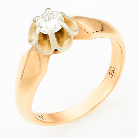 Кольцо из комбинированного золота 583 пробы c 1 бриллиантом, Л45040026 за 62370