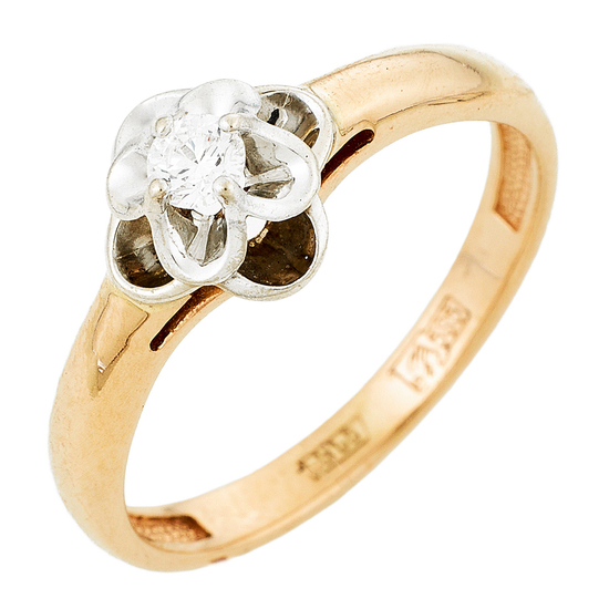 Кольцо из комбинированного золота 585 пробы c 1 бриллиантом, Л35062156 за 13750