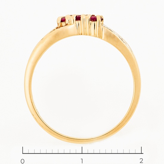 Кольцо из комбинированного золота 585 пробы c 4 бриллиантами и 3 рубинами, Л09102571 за 10755