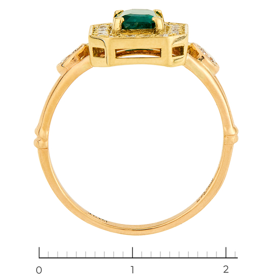 Кольцо из желтого золота 750 пробы c 22 бриллиантами и 1 изумрудом, Л28088924 за 250000