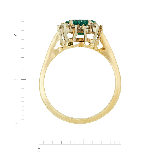 Кольцо из комбинированного золота 585 пробы c 12 бриллиантами и 1 изумрудом, Л16084566 за 34000