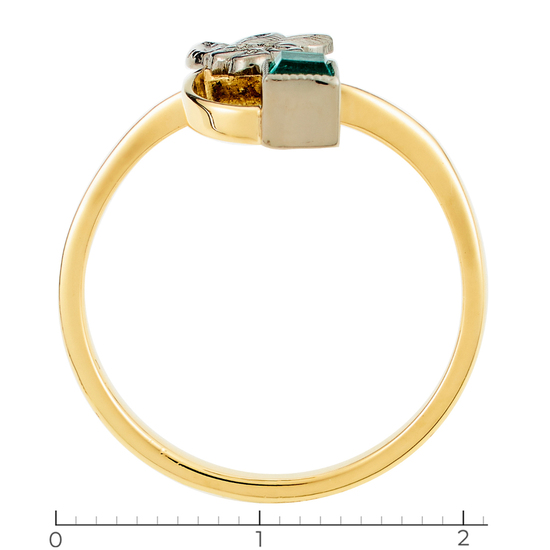 Кольцо из комбинированного золота 750 пробы c 1 бриллиантом и 1 изумрудом, Л28084975 за 25500