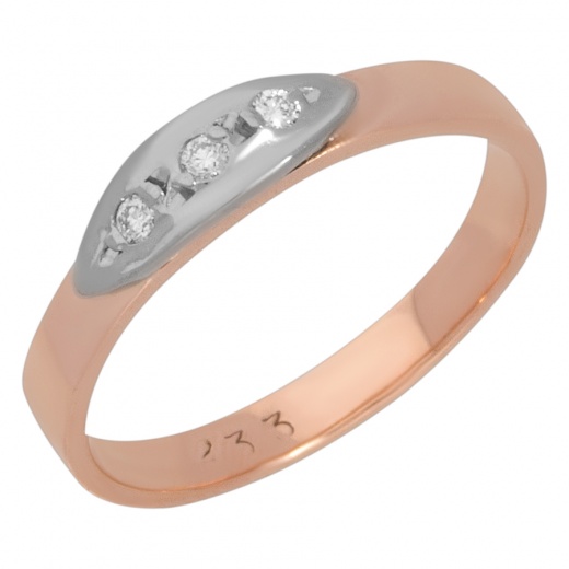 Кольцо из комбинированного золота 585 пробы c 3 бриллиантами 012615 фото 1