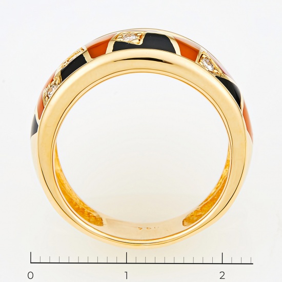 Кольцо из желтого золота 750 пробы c 7 бриллиантами и эмалями, Л23149455 за 82710